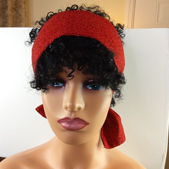 Dark red printed elastic drawstring waist skirt with lace hem & matching scarf - Picture 16 of 16